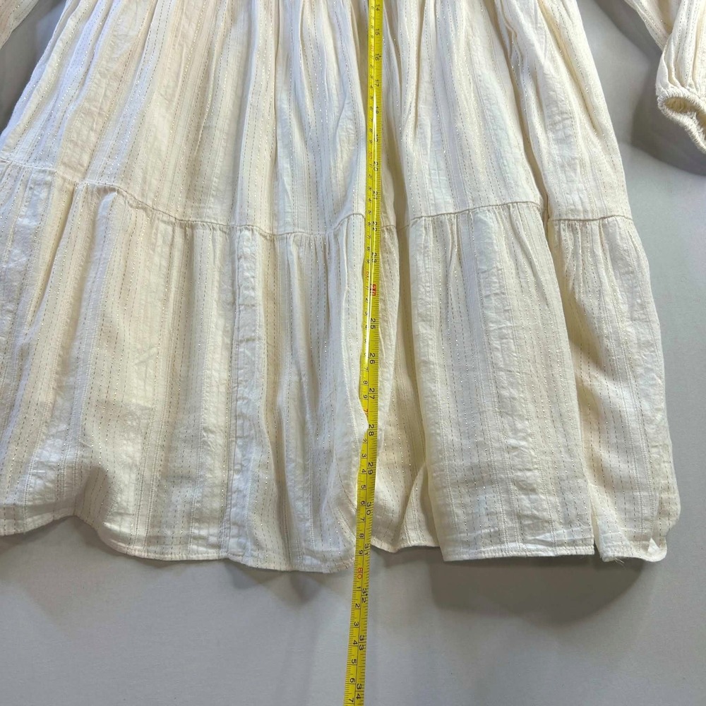 Zara Kids Girls Cream Gold Metallic Pinstripe Smocked Tiered Ruffle Dress Size 9 - Picture 4 of 7